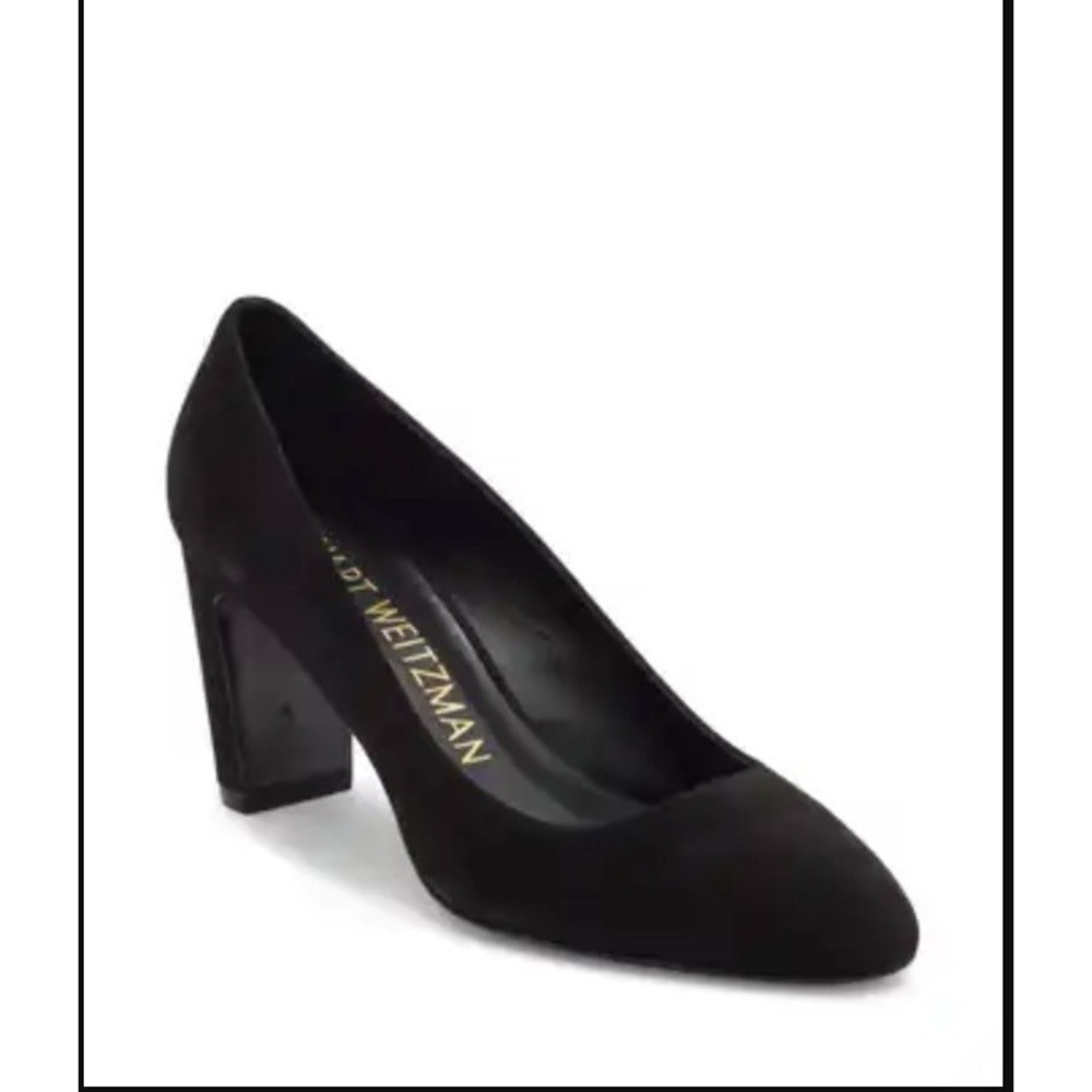 Stuart Weitzman Vida 75 Pump Heels Round Toe Suede Womens 9.5 Black